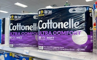 cottonelle ultra comfort toilet paper on a store shelf
