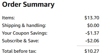 an amazon order summary ending in $10.27