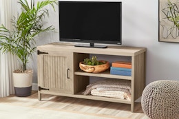 Mainstays Farmhouse TV Stand, Only $72 at Walmart card image