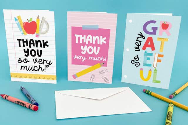 Get a 24-Pack of Teacher Thank You Cards for Just $12.99 on Amazon card image