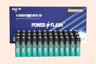 a pack of batteries on a cream background