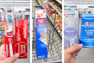 collage with colgate, crest, and walgreens products