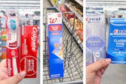 collage with colgate, crest, and walgreens products