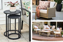 3 lifestyle images of patio furniture from Lowe's