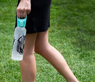 glass water bottle with black pattern