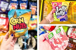 dollar general corn nuts, laffy taffy, tic tac 3-photo collage