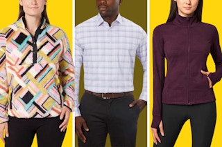 costco apparel deals buy 2 save 10 collage with yellow background