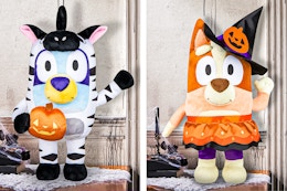 2 lifestyle images of Bluey Halloween Porch Greeters in home setting