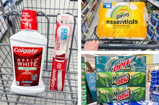 collage with colgate, mt. dew, and bounty products