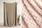 2 lifestyle images of the Swift Home Jacquard Throw Blankets in 2 different colors (one close up shot of the texture)