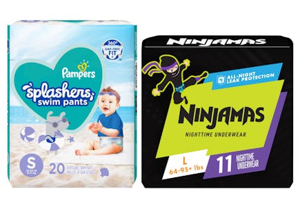 2 Pampers Splashers + 2 Ninjamas Diapers