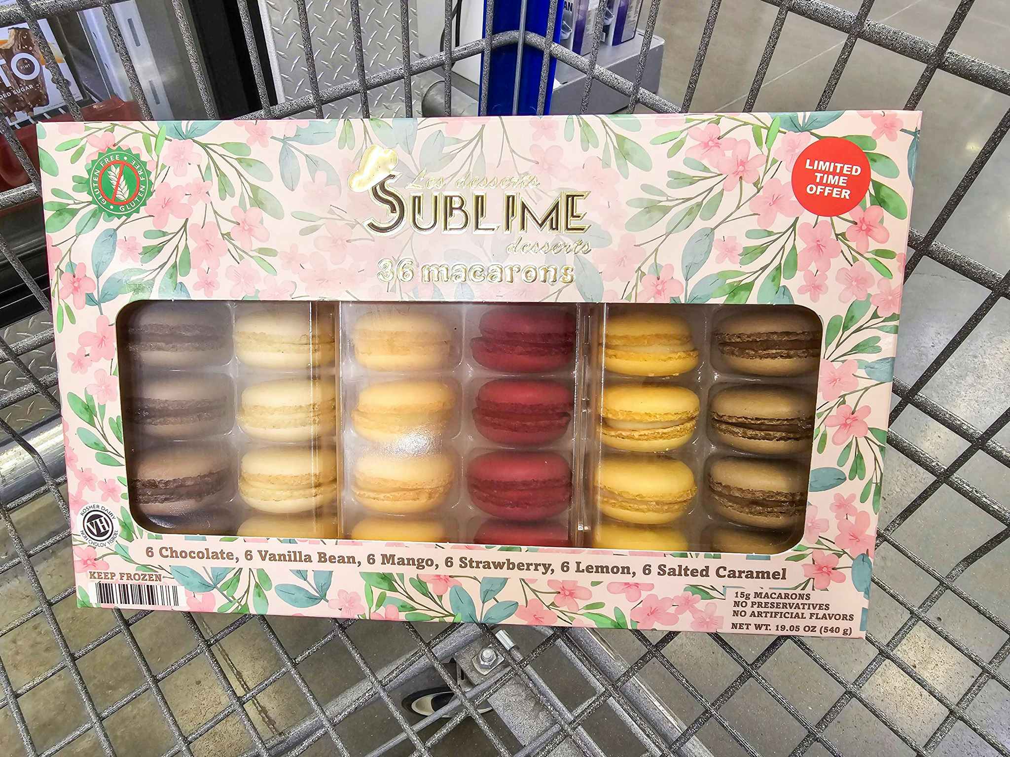 box of macarons in a cart