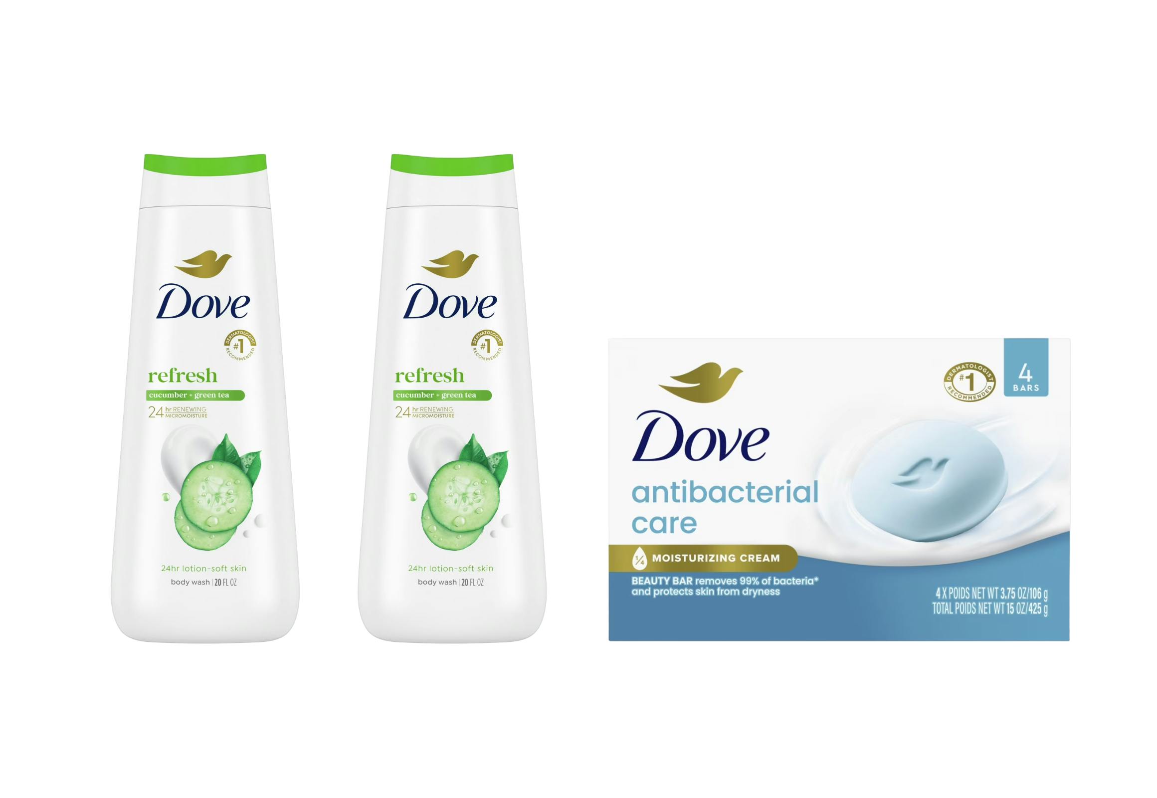 2 Dove Body Wash + Beauty Bar