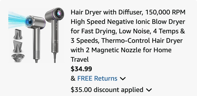 hair dryer Amazon receipt