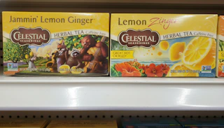 celestial seasonings tea on store shelf