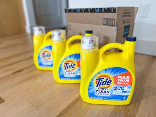 Tide Simply in front of Amazon boxes