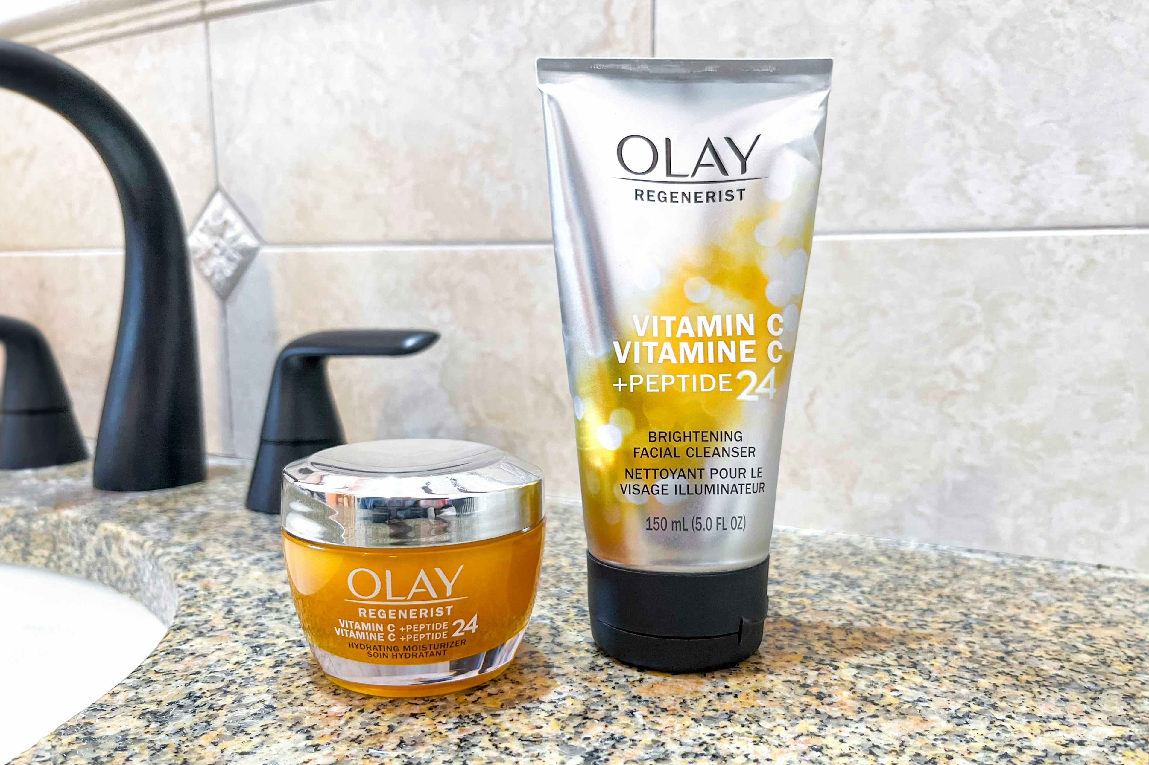 Olay vitamin C peptide on a counter