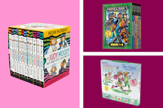 boxed book sets in a collage