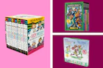 boxed book sets in a collage