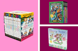 boxed book sets in a collage