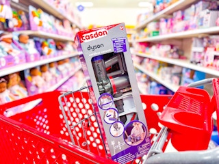 dyson toy vacuum sitting in a target cart