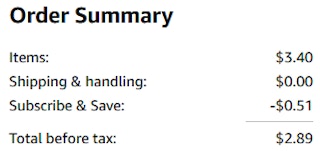 an amazon order summary ending in $2.89