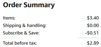 an amazon order summary ending in $2.89