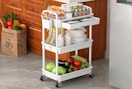 a cart with food in a kitchen