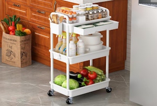 a cart with food in a kitchen