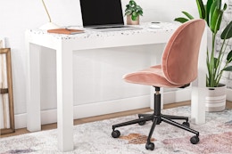 Lifestyle image of the CosmoLiving by Cosmopolitan Terrazzo Desk w/ Charger in home setting