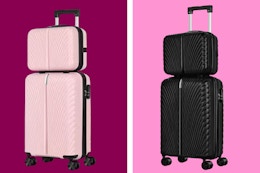 2 hardside spinner luggage sets side by side