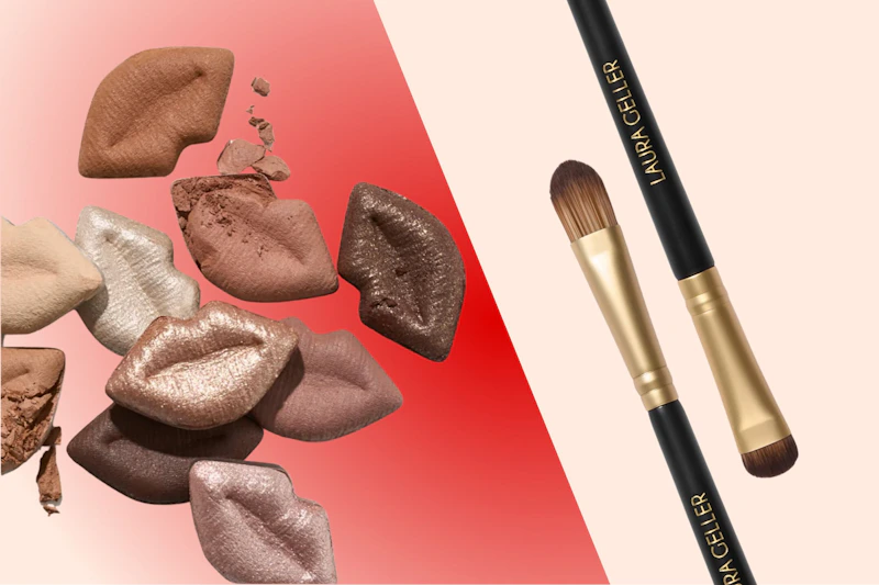 Laura Geller eyeshadows and a double-ended brush