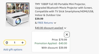 projector Amazon receipt