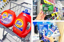 collage image of tide detergent, oral b electric toothbrush, and irish spring bar soap