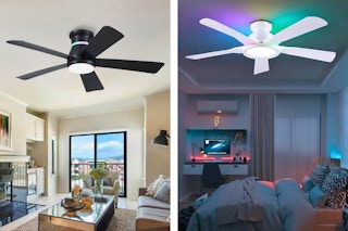 2 lifestyle images of the Kviflon Ceiling Fan in black and white