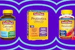 Nature Made vitamin bottles on KCL template: probiotics, calcium, melatonin