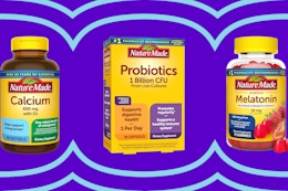 Nature Made vitamin bottles on KCL template: probiotics, calcium, melatonin