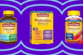 Nature Made vitamin bottles on KCL template: probiotics, calcium, melatonin