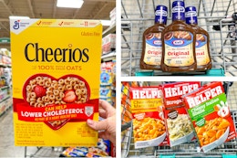 cereal, bbq sauce, hamburger helper collage