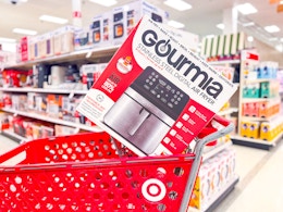 gourmia air fryer oven sitting on top a target cart