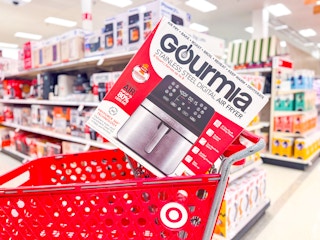 gourmia air fryer oven sitting on top a target cart