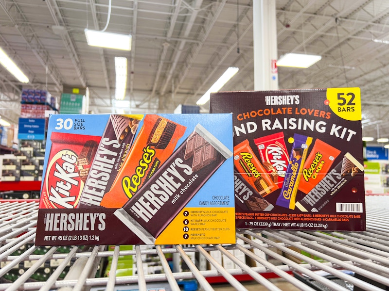 boxes of hersheys candy bars on a shelf