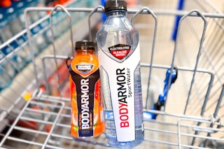 2 body armor drinks in a cart