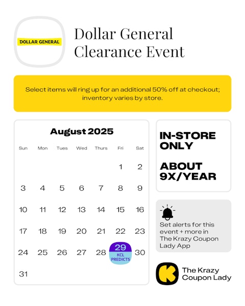 Dollar General Clearance Event predicted start date on August 29, 2025