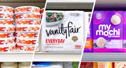 collage of laughing cow cheese, vanity fair napkins, and my mochi dessert