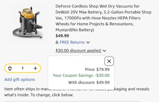 wet dry vacuum Amazon receipt