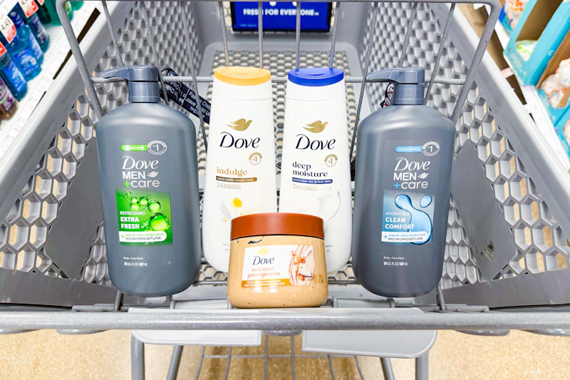 Shopping cart with Dove products