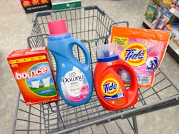 tide downy bounce laundry items in walgreens cart
