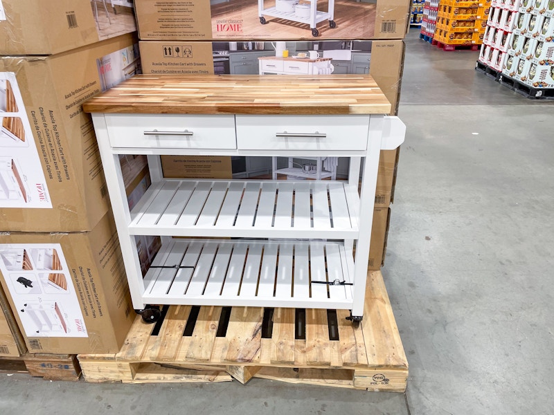 costco seville classics acacia kitchen cart with drawers