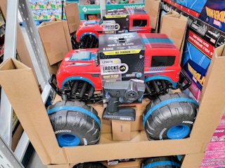 a large red remote control monster truck